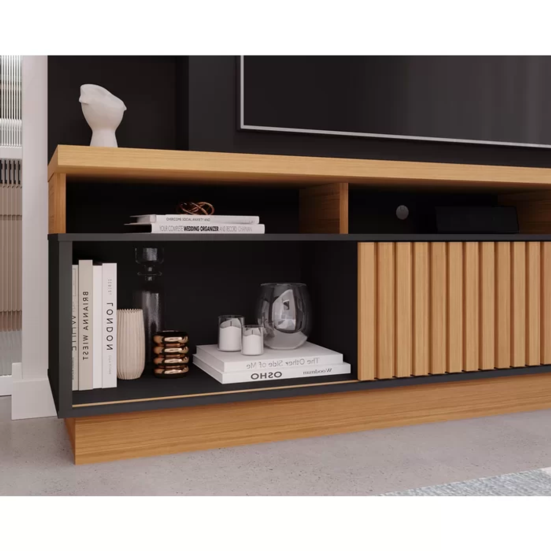 Estante Home para TV até 65 Polegadas Ripado 2 Portas Ravena Off White/Nature 5