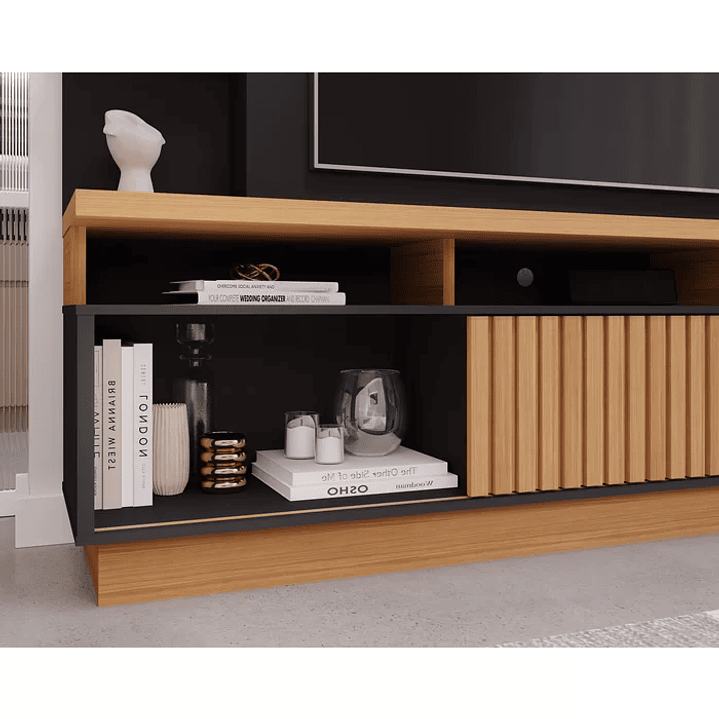 Estante Home para TV até 65 Polegadas Ripado 2 Portas Ravena Off White/Nature 5