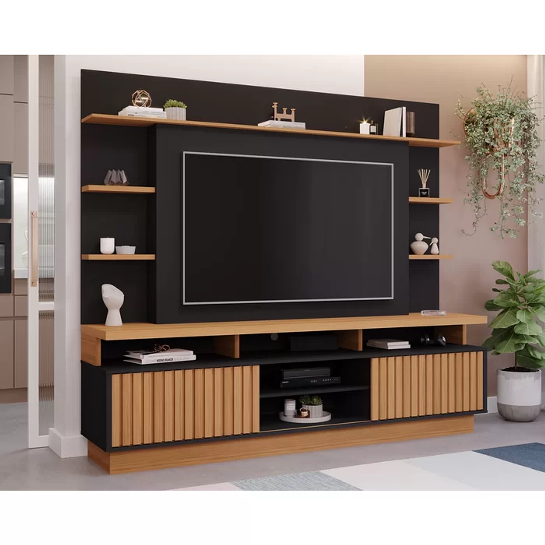 Estante Home para TV até 65 Polegadas Ripado 2 Portas Ravena Off White/Nature 6