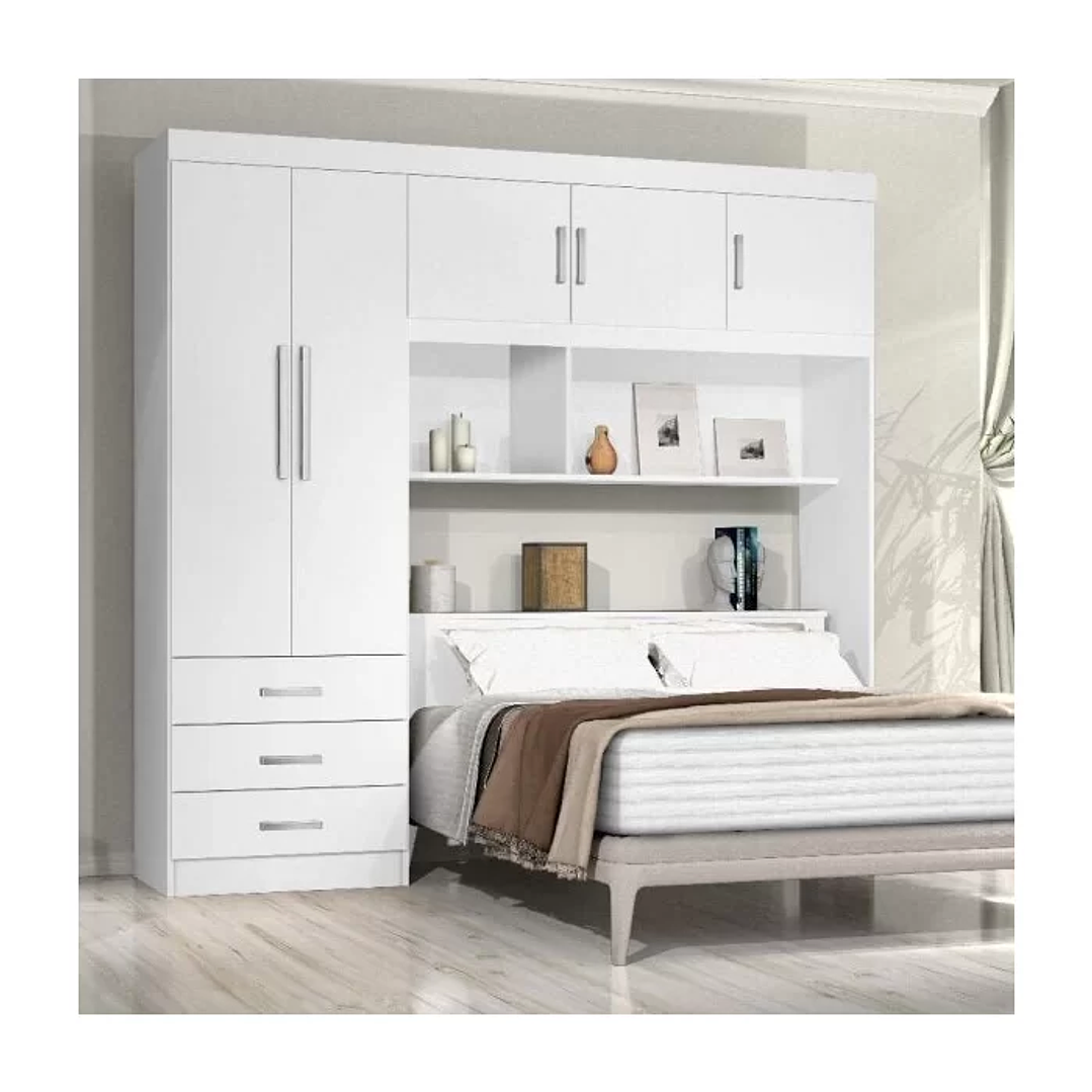 Guarda-Roupa Casal com Cabeceira Baú 5 Portas 3 Gavetas e Prateleiras Cancun  1