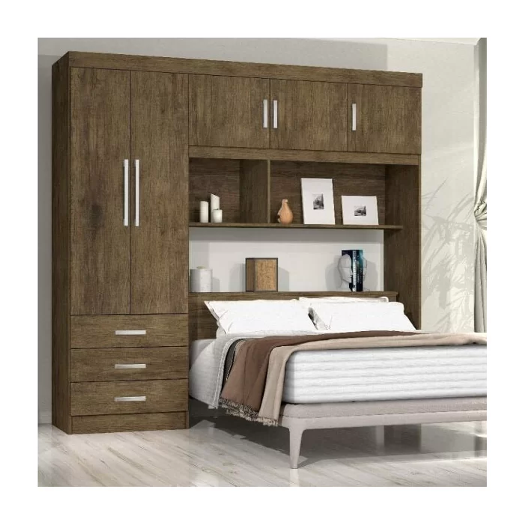 Guarda-Roupa Casal com Cabeceira Baú 5 Portas 3 Gavetas e Prateleiras Cancun  2