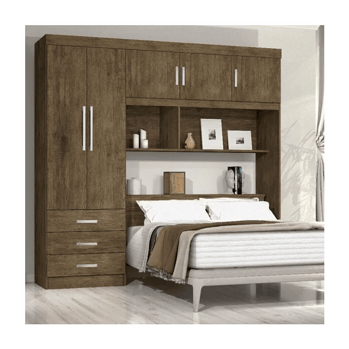 Guarda-Roupa Casal com Cabeceira Baú 5 Portas 3 Gavetas e Prateleiras Cancun  2