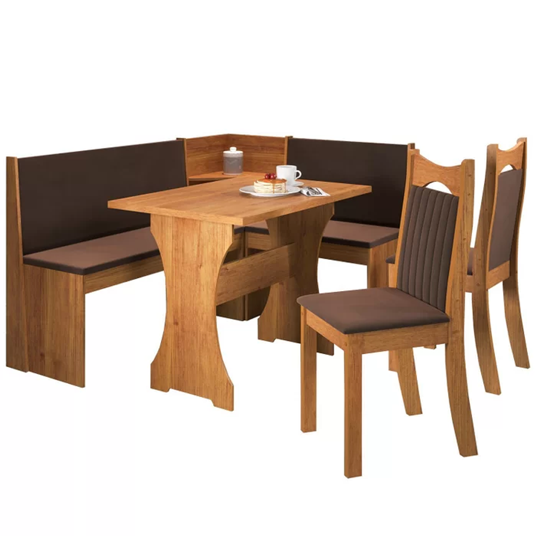 Canto Alemão Bueno com 2 Cadeiras Dalas Mel/Marfim 4