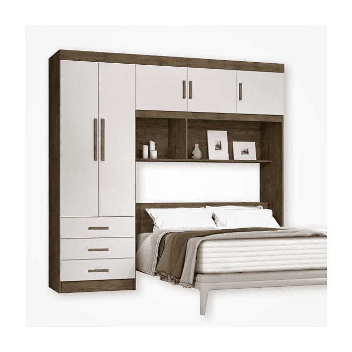 Guarda-Roupa Casal com Cabeceira Baú 5 Portas 3 Gavetas e Prateleiras Cancun  5