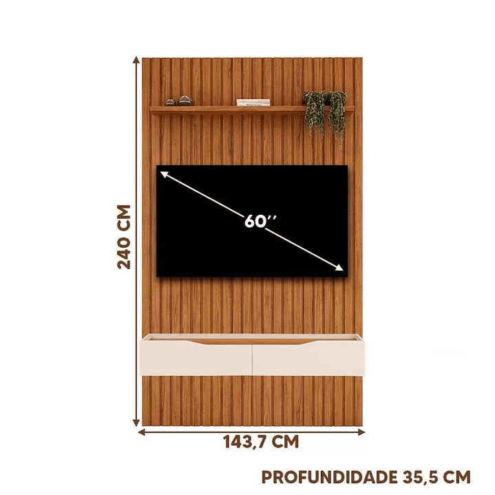 Rack Com Painel Ripado Para TV Até 60 Polegadas Freijó Off White. 4