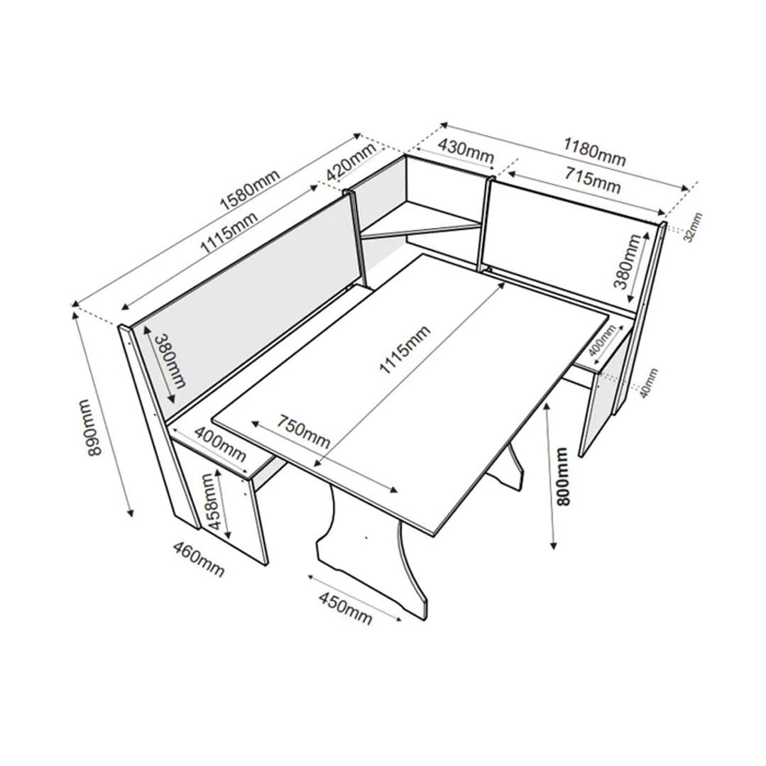 Canto Alemão Bueno com 2 Cadeiras Dalas Mel/Marfim 5
