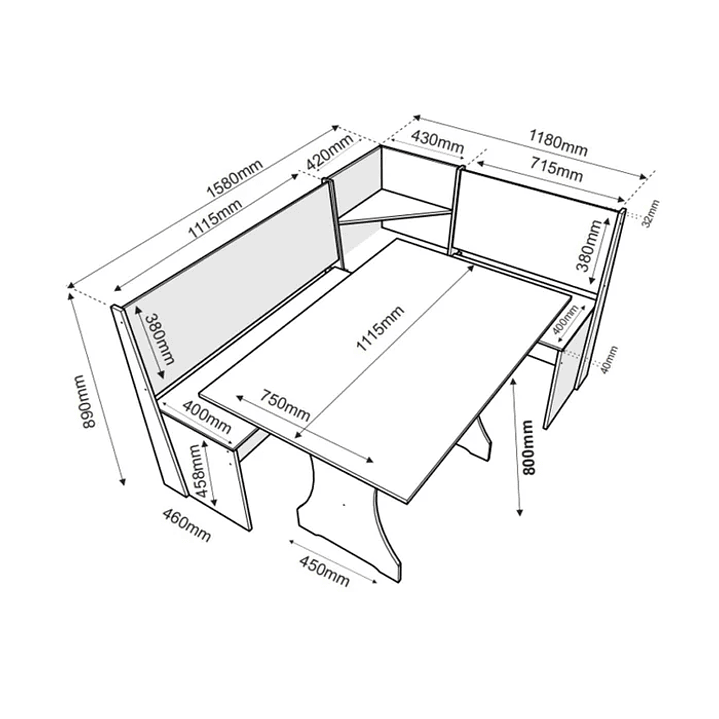 Canto Alemão Bueno com 2 Cadeiras Dalas Mel/Marfim 5