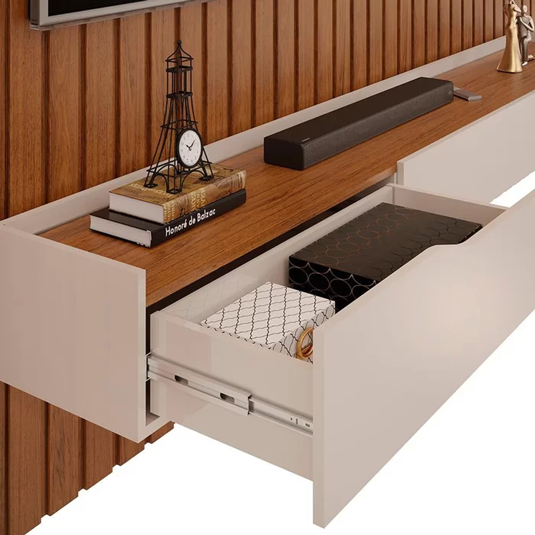 Rack Com Painel Ripado Para TV Até 60 Polegadas Freijó Off White. 5