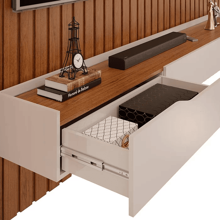 Rack Com Painel Ripado Para TV Até 60 Polegadas Freijó Off White. 5