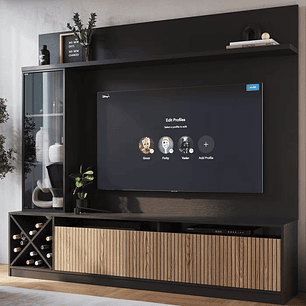 Rack Impressão Ripado com Painel para TV até 60 Polegadas Adega e Cristaleira Capri Quiditá Preto/Brise