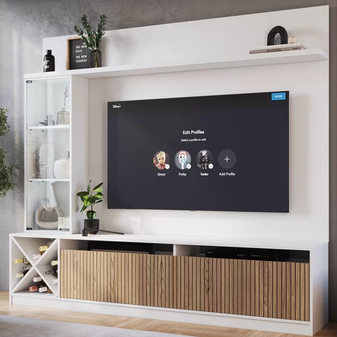 Rack Impressão Ripado com Painel para TV até 60 Polegadas Adega e Cristaleira Capri Quiditá Preto/Brise 2