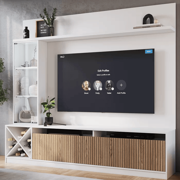 Rack Impressão Ripado com Painel para TV até 60 Polegadas Adega e Cristaleira Capri Quiditá Preto/Brise 2