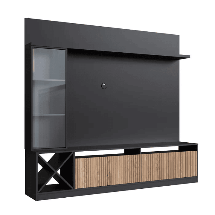 Rack Impressão Ripado com Painel para TV até 60 Polegadas Adega e Cristaleira Capri Quiditá Preto/Brise 3