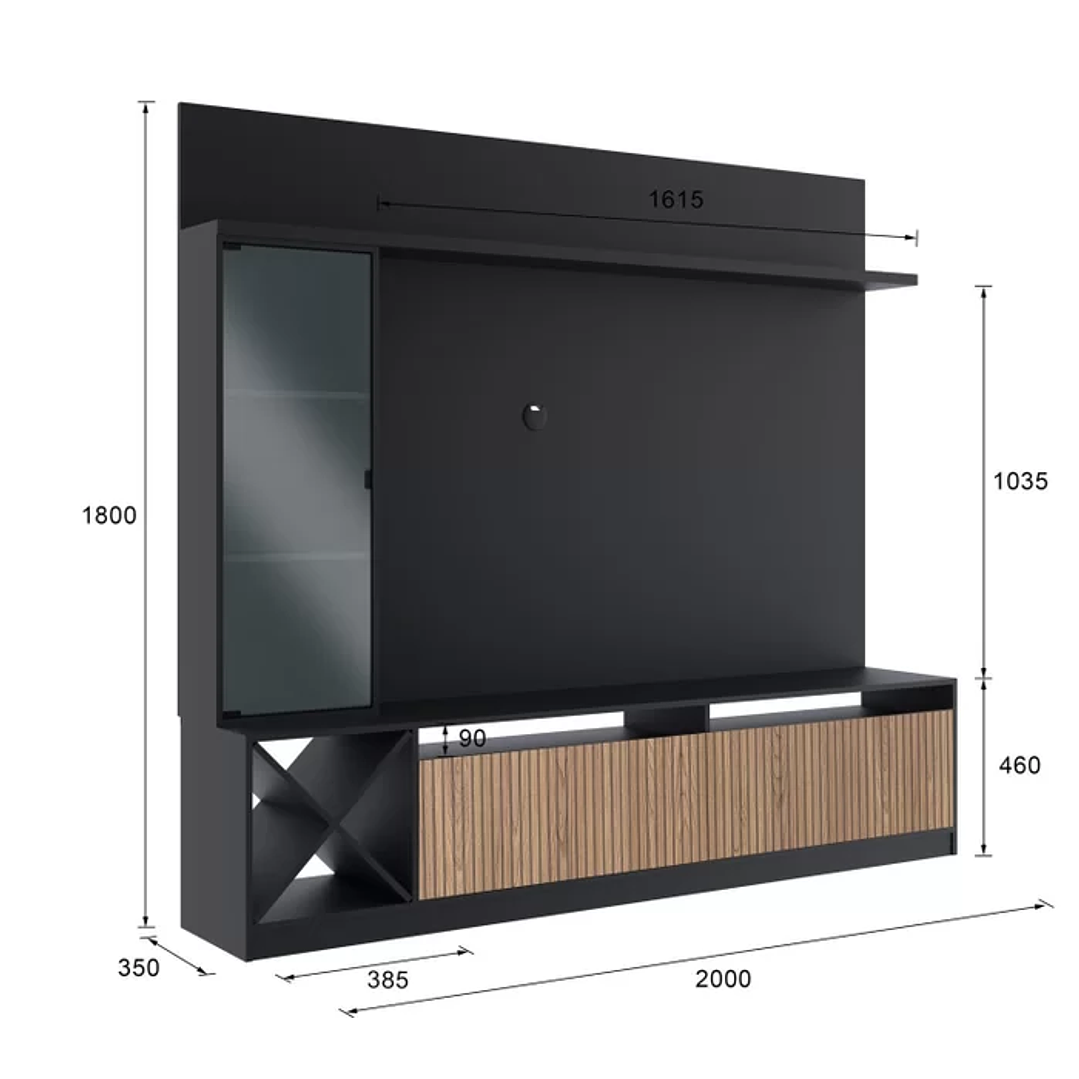 Rack Impressão Ripado com Painel para TV até 60 Polegadas Adega e Cristaleira Capri Quiditá Preto/Brise 4