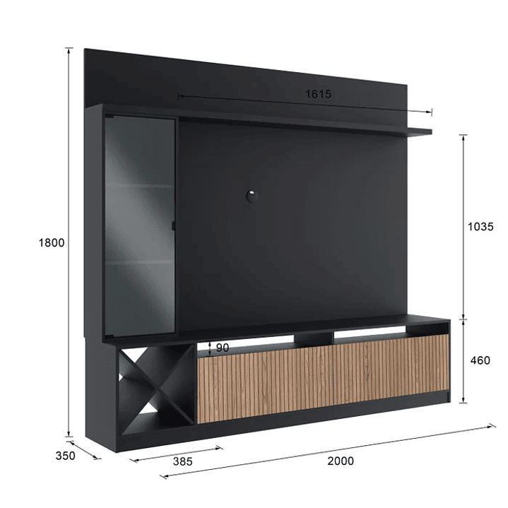 Rack Impressão Ripado com Painel para TV até 60 Polegadas Adega e Cristaleira Capri Quiditá Preto/Brise 4