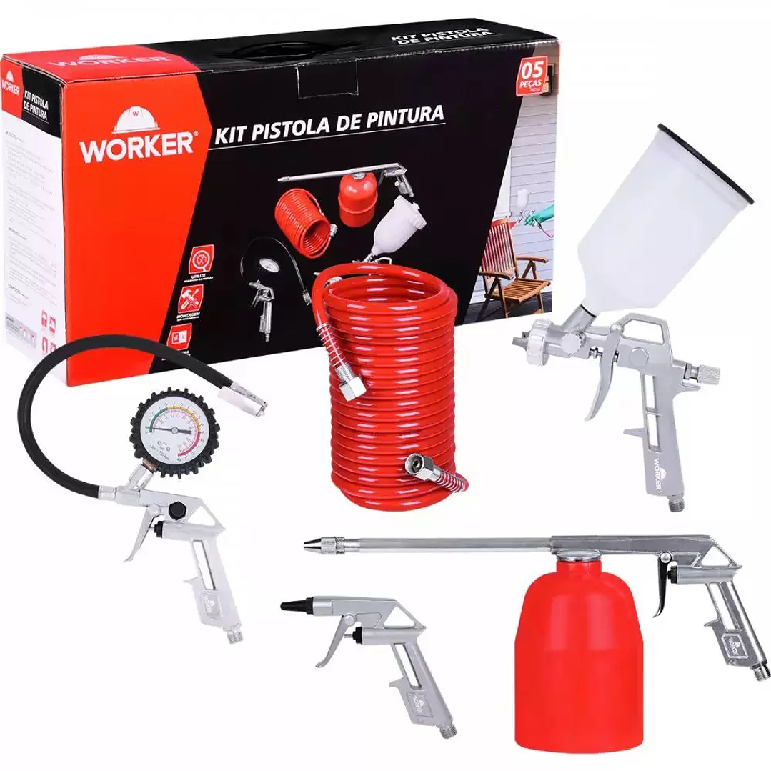 Compressor De Ar 24 Litros Kit Pintura 5 Peças Erb1 10