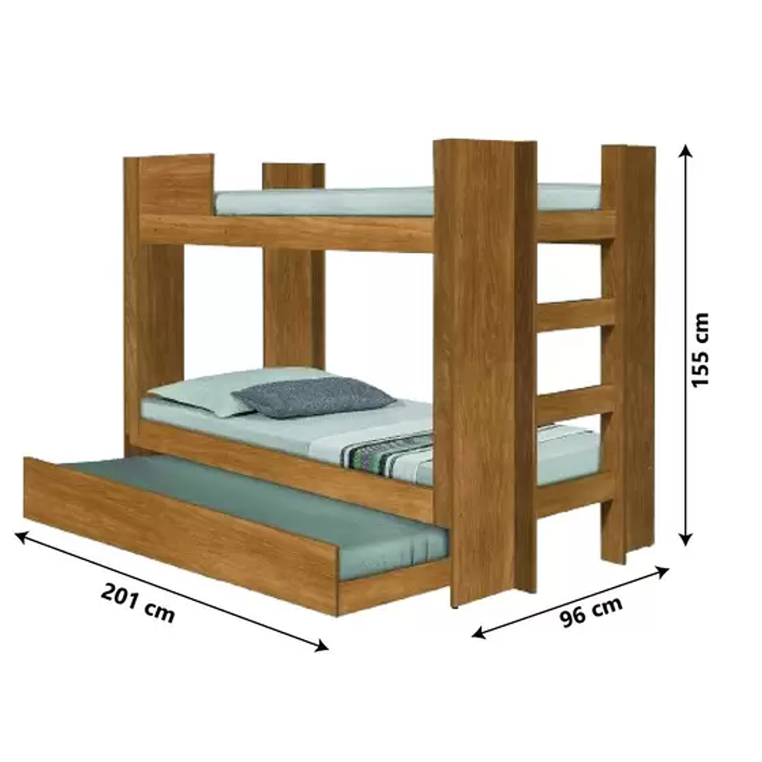 Beliche Solteiro com Cama Auxiliar Dublin Para Colchão de 0,88m Nature Tebarrot - TEBARROT DO BRASIL 3