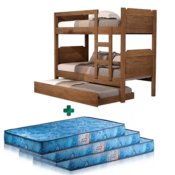 Beliche Solteiro Com Cama Auxiliar Castanho Star Basoto Com Colchão Gazin. 2