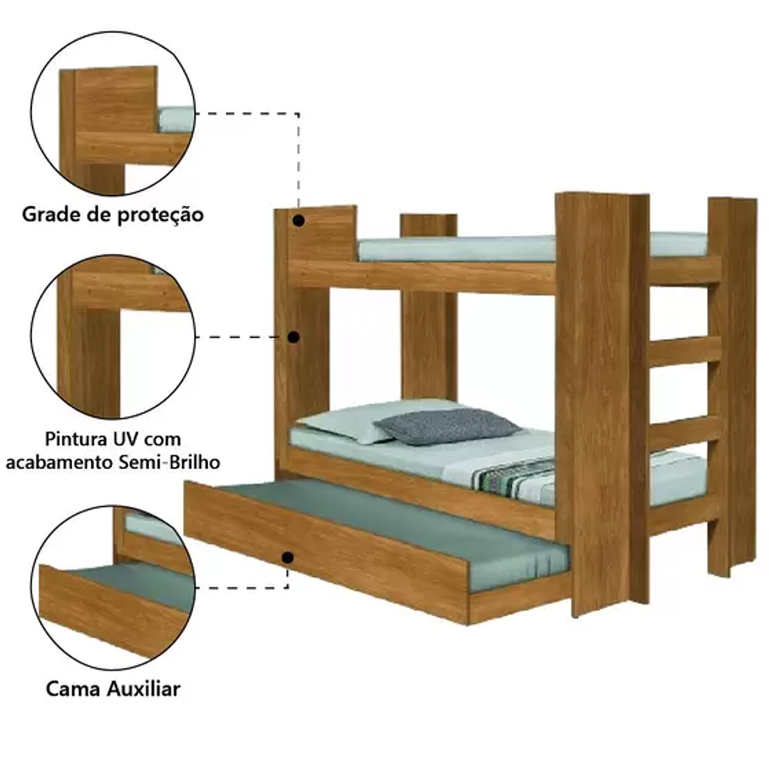 Beliche Solteiro com Cama Auxiliar Dublin Para Colchão de 0,88m Nature Tebarrot - TEBARROT DO BRASIL 4
