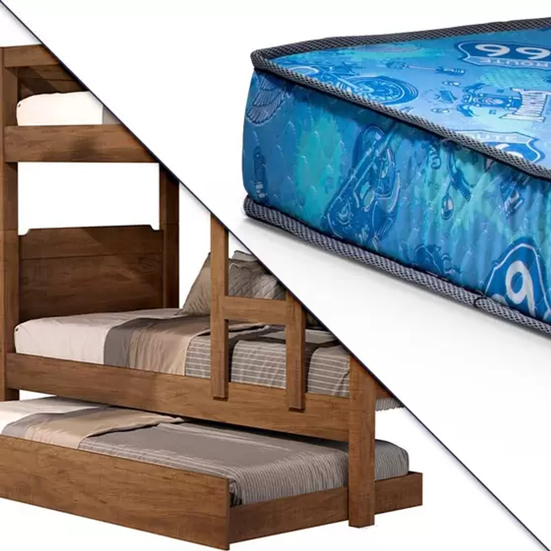 Beliche Solteiro Com Cama Auxiliar Castanho Star Basoto Com Colchão Gazin. 3