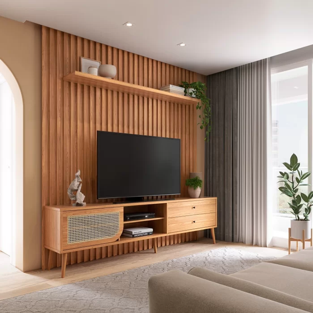 Rack com Painel para TV até 75 Polegadas 1 Porta 2 Gavetas TB323 Freijó 1