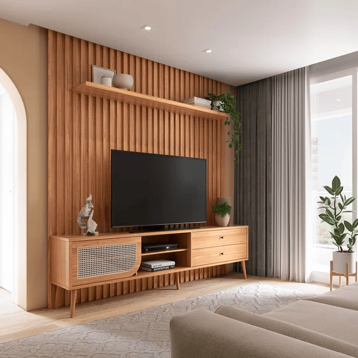 Rack com Painel para TV até 75 Polegadas 1 Porta 2 Gavetas TB323 Freijó 1