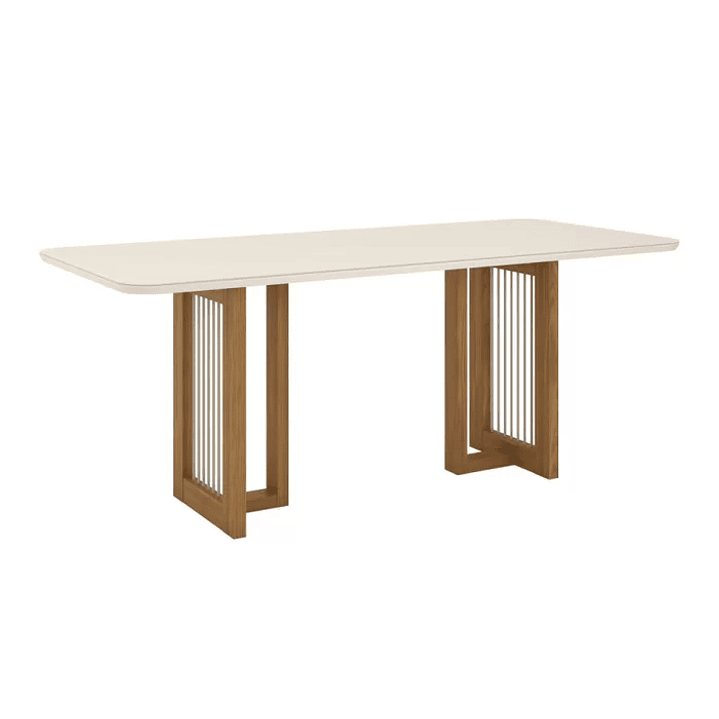 Conjunto Sala de Jantar Tampo Mdf/Vidro 8 Cadeiras Michelle Nature/Off White/Linho 6