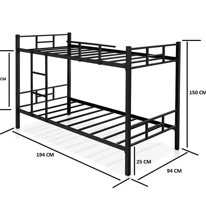 Cama beliche solteiro 100 % aço / ferro com escada e grade de proteção reforçada - preto - Marroart 2