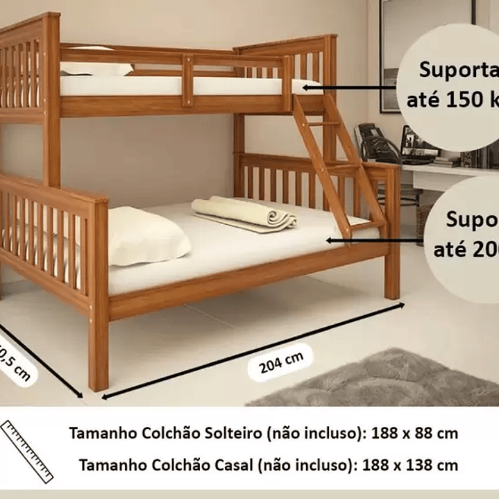 Beliche De Madeira com Cama Casal/Solteiro Totalità 2