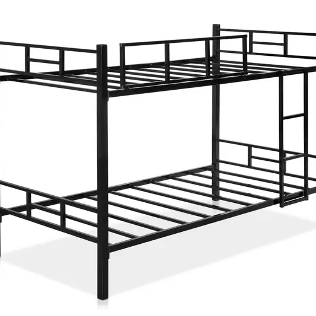 Cama beliche solteiro 100 % aço / ferro com escada e grade de proteção reforçada - preto - Marroart 3