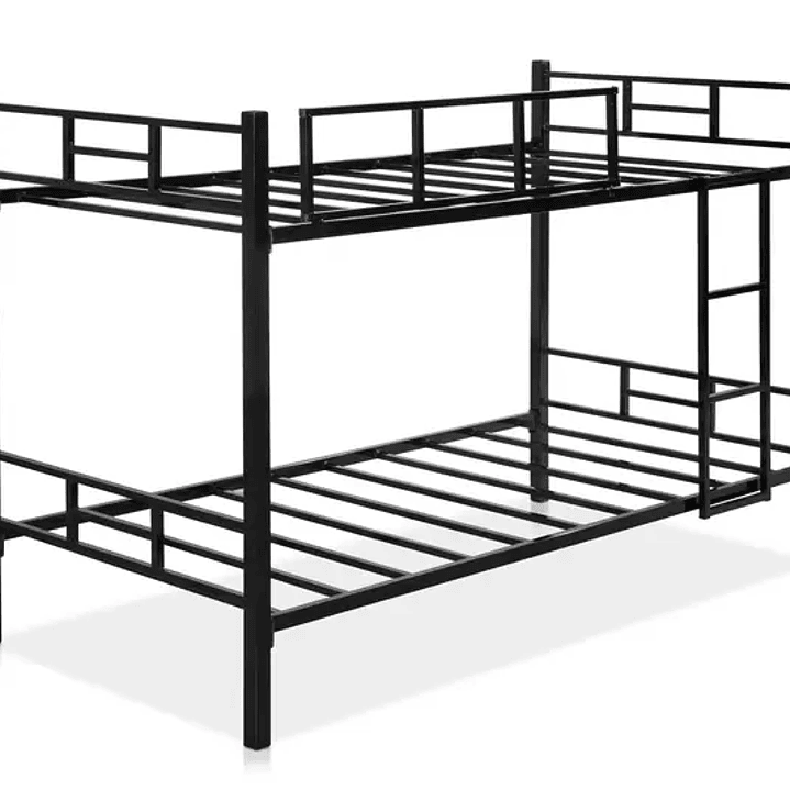 Cama beliche solteiro 100 % aço / ferro com escada e grade de proteção reforçada - preto - Marroart 3