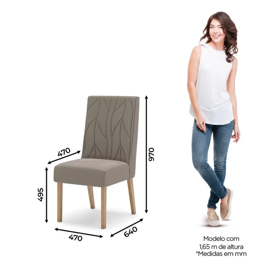 Conjunto Sala de Jantar Tampo Mdf/Vidro 8 Cadeiras Michelle Nature/Off White/Linho 10