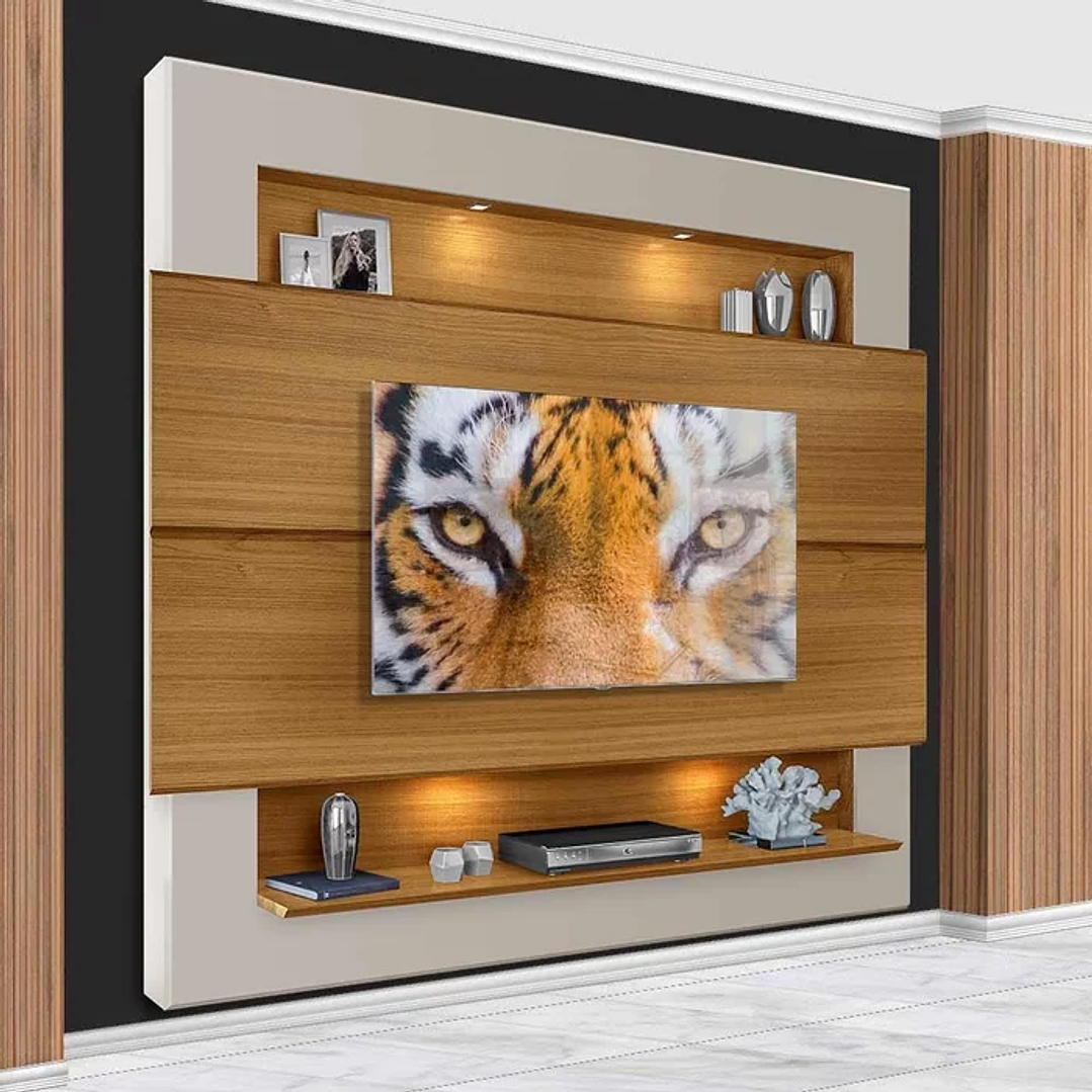 Rack com Painel Suspenso 75 Polegadas com LED Carvalho /Off White 1