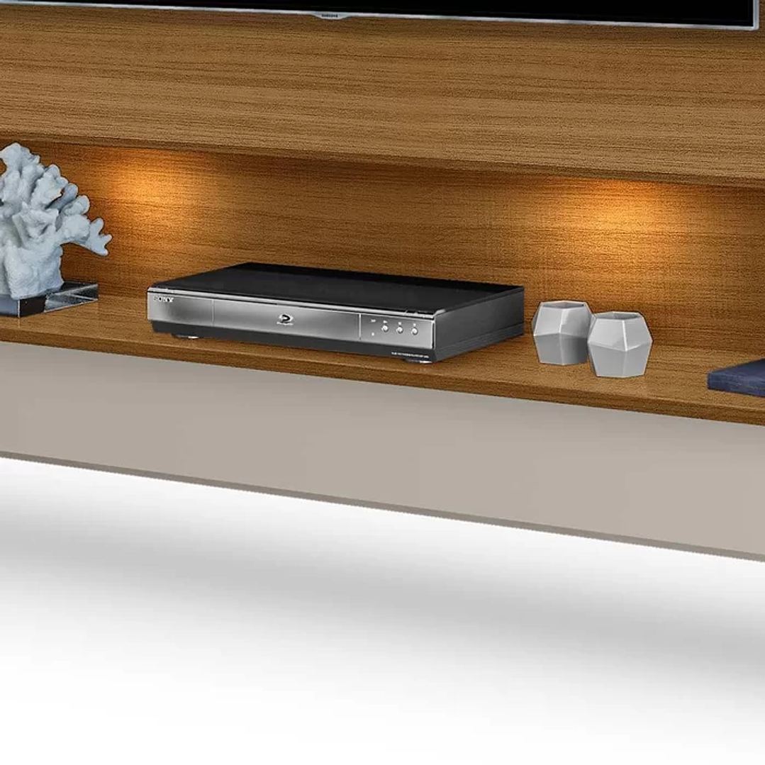 Rack com Painel Suspenso 75 Polegadas com LED Carvalho /Off White 2