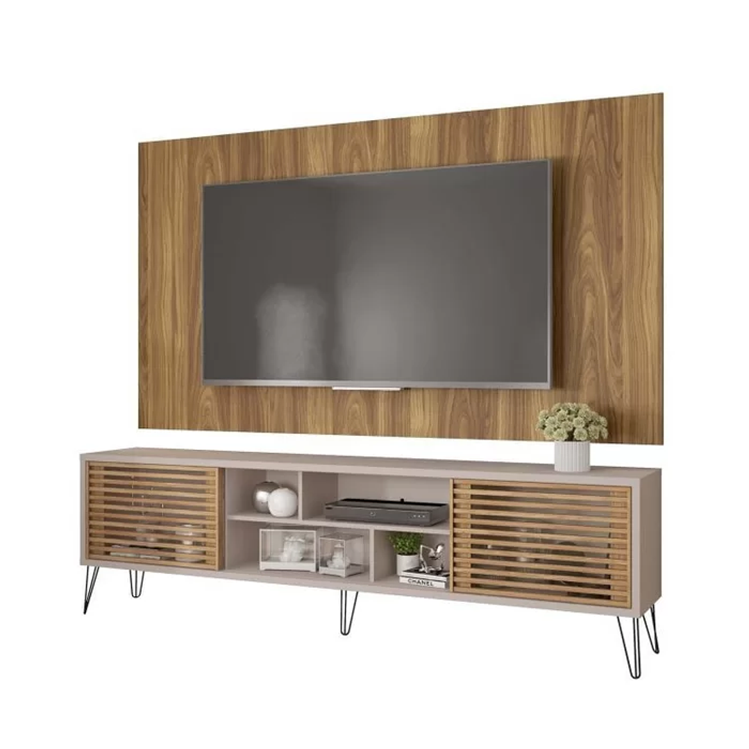 Rack com Painel para TV até 82 Polegadas 2 Portas 4 Nichos Multiverso Off White/Buriti 3
