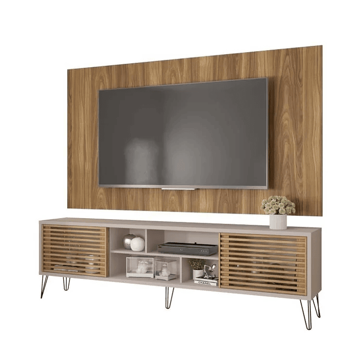 Rack com Painel para TV até 82 Polegadas 2 Portas 4 Nichos Multiverso Off White/Buriti 3