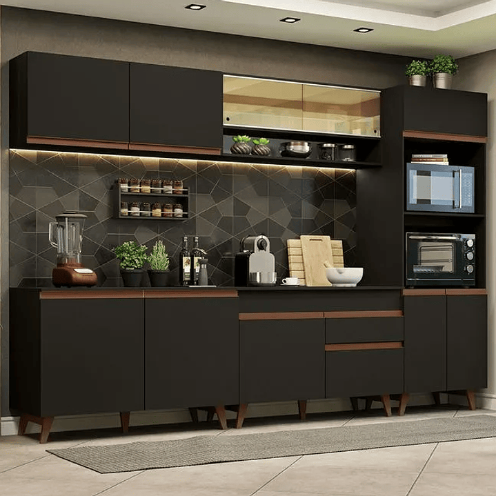 Armário de Cozinha Completa 310cm Branco/Preto 2