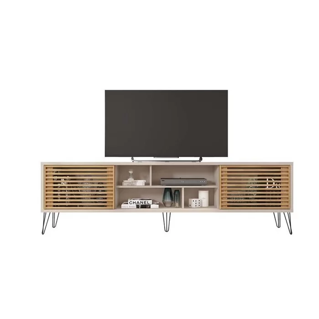 Rack com Painel para TV até 82 Polegadas 2 Portas 4 Nichos Multiverso Off White/Buriti 4