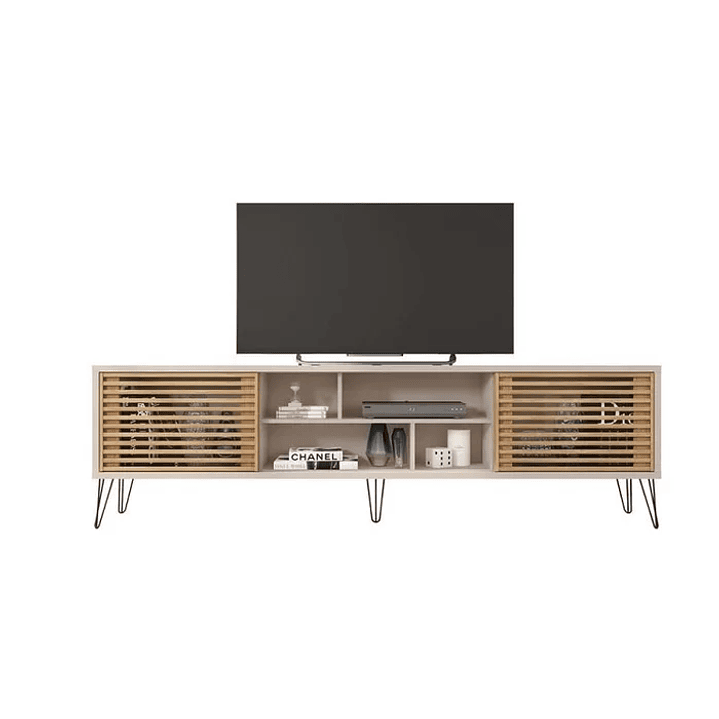 Rack com Painel para TV até 82 Polegadas 2 Portas 4 Nichos Multiverso Off White/Buriti 4