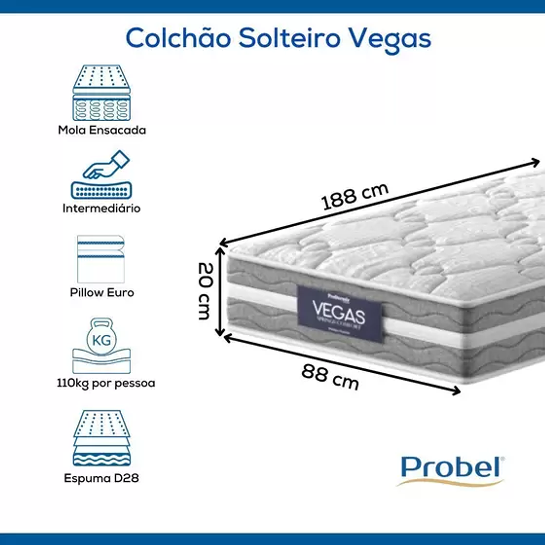 Colchão Solteiro Molas Ensacadas Prodormir Vegas 2