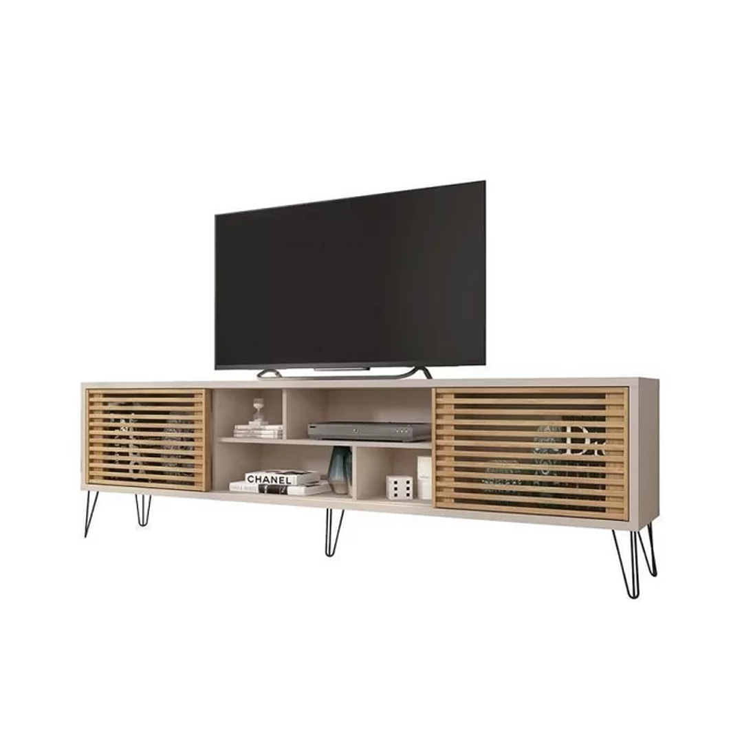 Rack com Painel para TV até 82 Polegadas 2 Portas 4 Nichos Multiverso Off White/Buriti 6