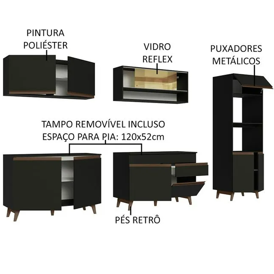 Armário de Cozinha Completa 310cm Branco/Preto 4