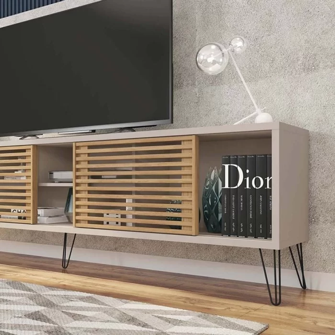 Rack com Painel para TV até 82 Polegadas 2 Portas 4 Nichos Multiverso Off White/Buriti 7