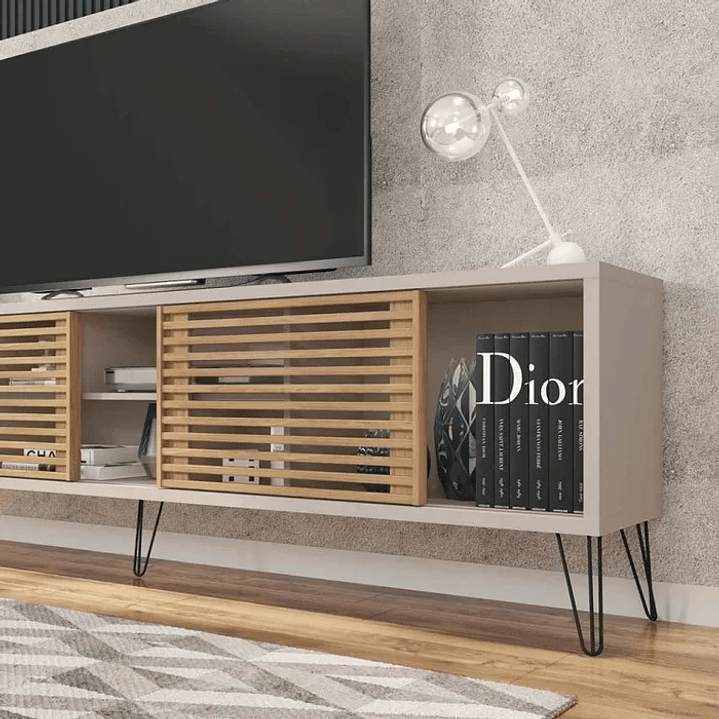 Rack com Painel para TV até 82 Polegadas 2 Portas 4 Nichos Multiverso Off White/Buriti 7