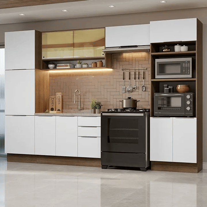 Armário de Cozinha Completa 330cm Rustic/Branco  1