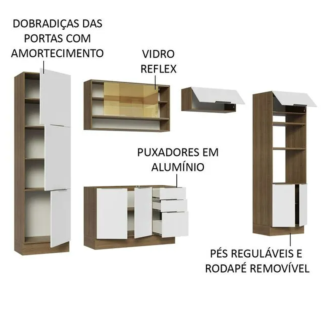 Armário de Cozinha Completa 330cm Rustic/Branco  3