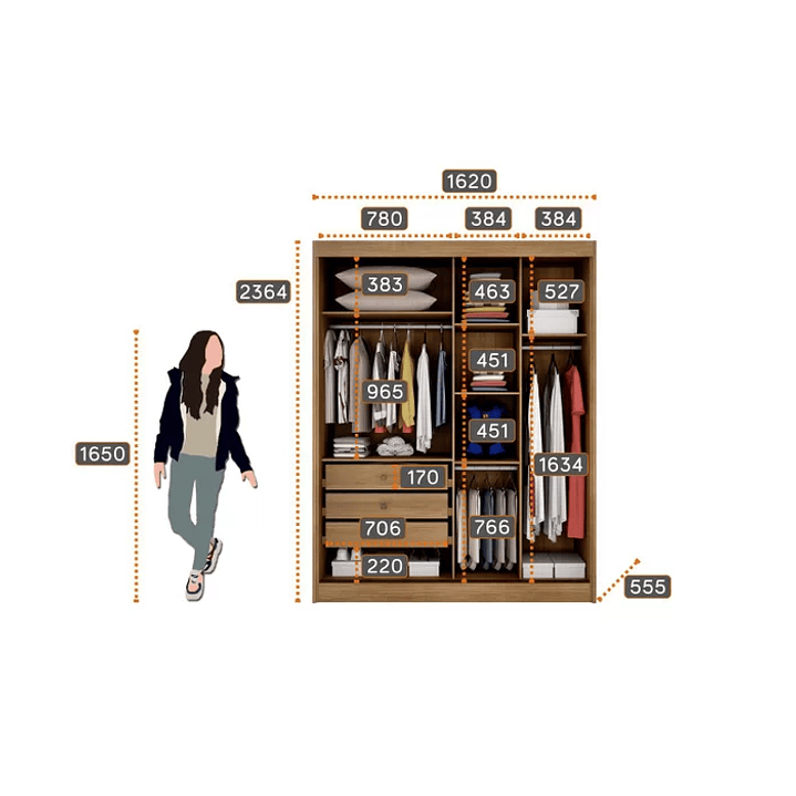 Guarda Roupa 2 Portas 3 Gavetas Ávila   6