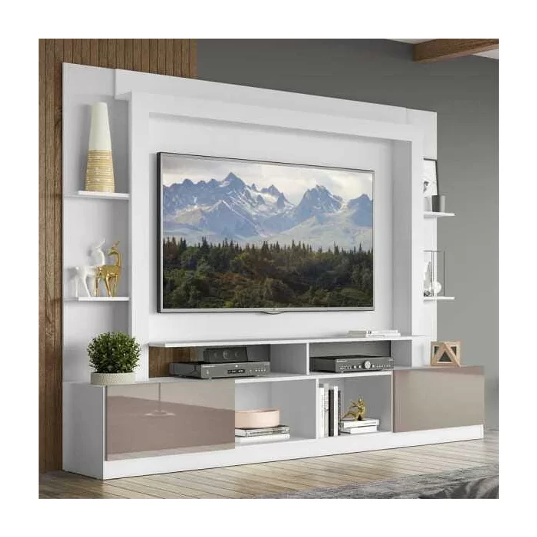 Estante Rack com Painel e Suporte TV 65 Polegadas Branco/Lacca Fume Branco/Lacca Fumê 1