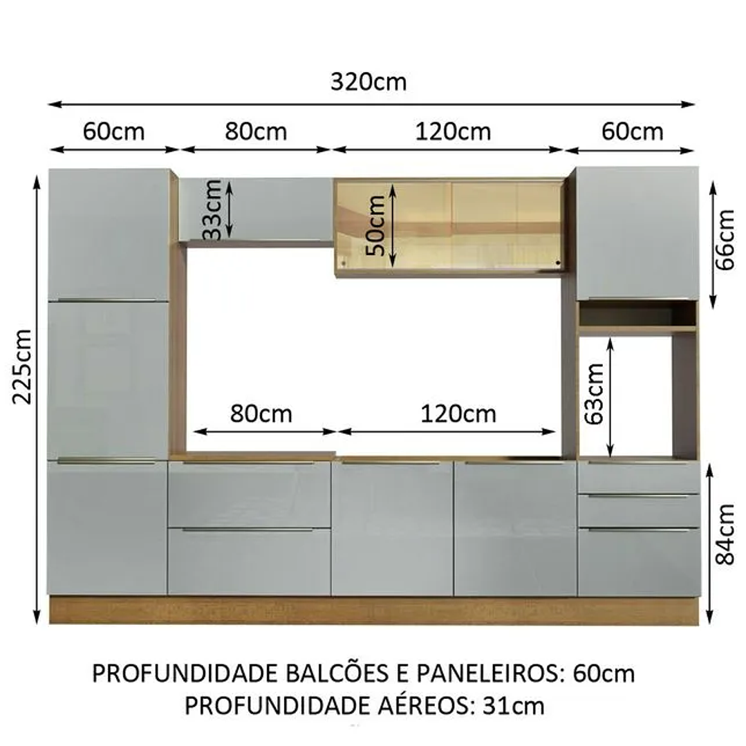 Armário de Cozinha Completa 320cm Rustic 4