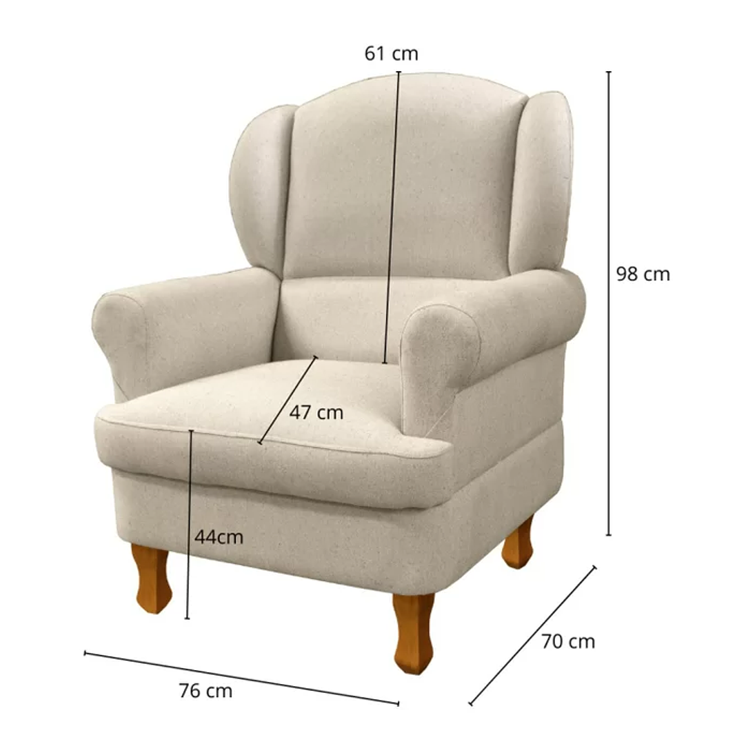 Poltrona para Amamentação em Linho com Pés em Madeira e Puff Baú Bege 2